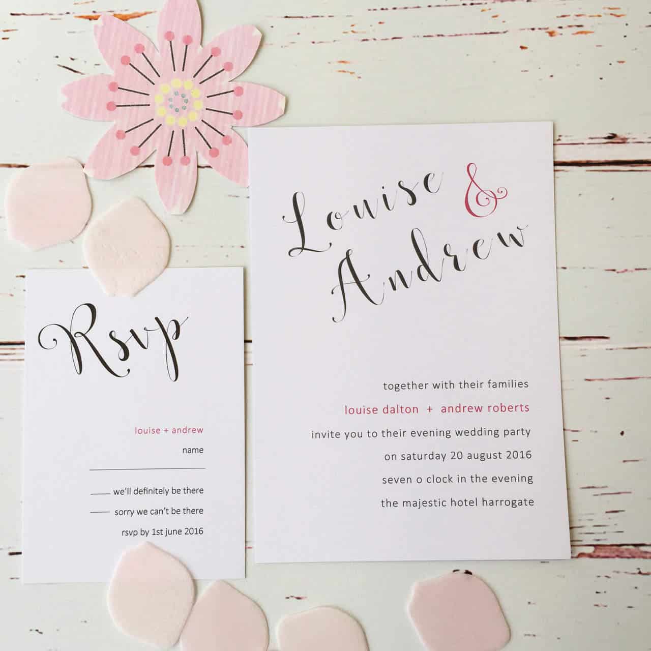 A trendy modern pink wedding invitation
