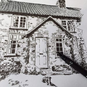 A house illustration in pen and ink