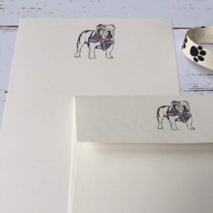 Writing paper with a Bulldog illustration