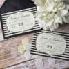 Black and white striped postcard wedding invitations