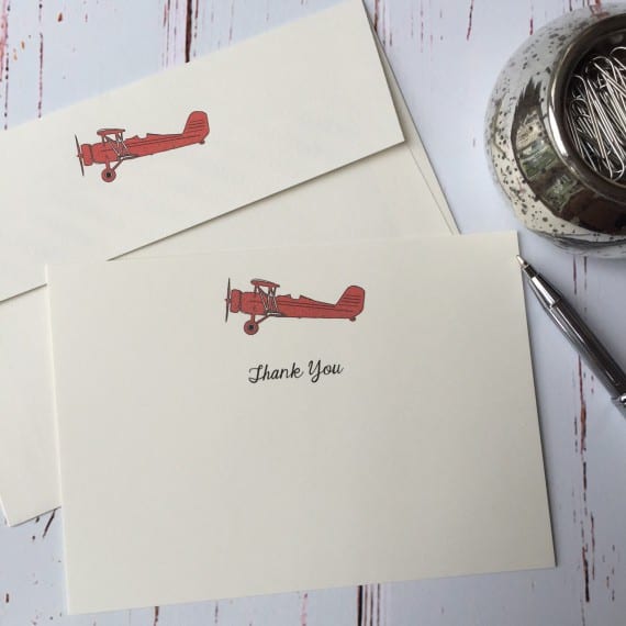 Thank you cards with a Boeing Stearman illustration