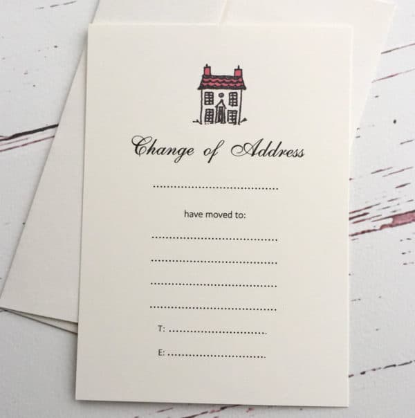 blank change of address cards with a red roof illustration