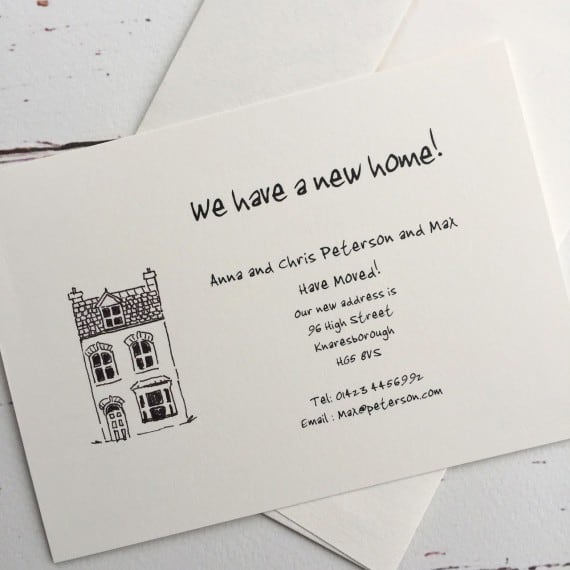 Change of address cards with a Town House illustration