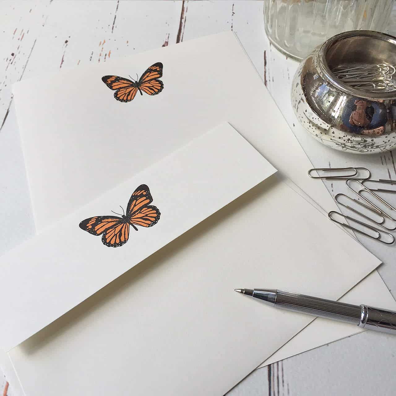 36 Wagtail Designs Writing Paper Gift Set with a Butterfly Design in a Lovely Black Box with Ribbon