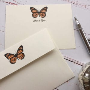 Thank you cards with an Orange Butterfly illustration