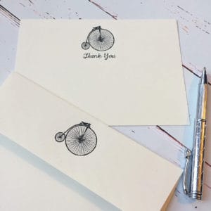 Thank you cards with a Penny Farthing illustration