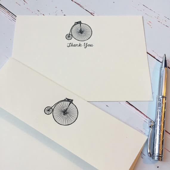 Thank you cards with a Penny Farthing illustration