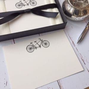 A tandem bicycle notelet in a presentation box