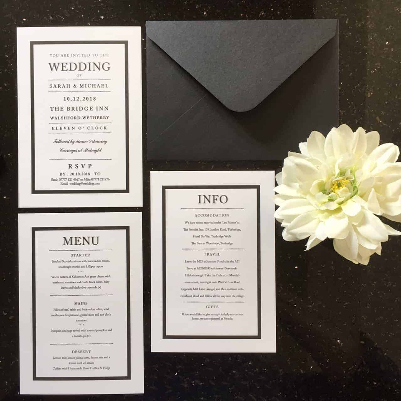 Black and White Wedding Invitations and Stationery - Wagtail Designs