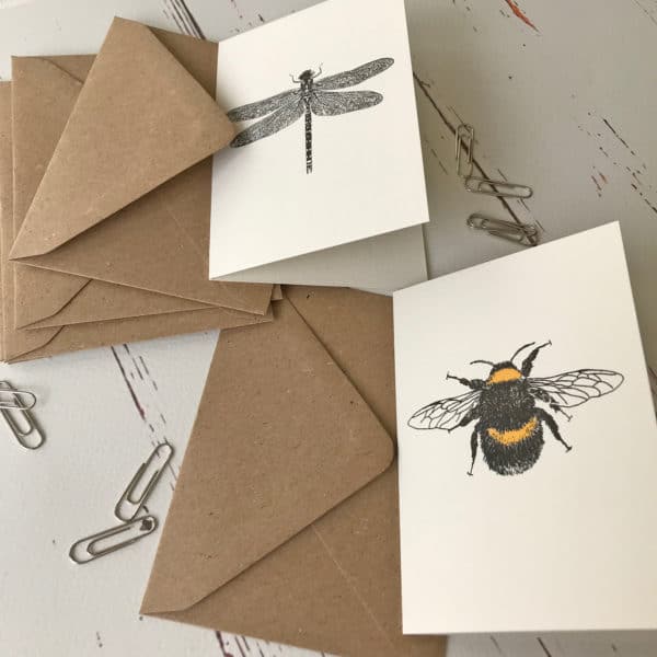Dragonfly and Bumble Bee note cards