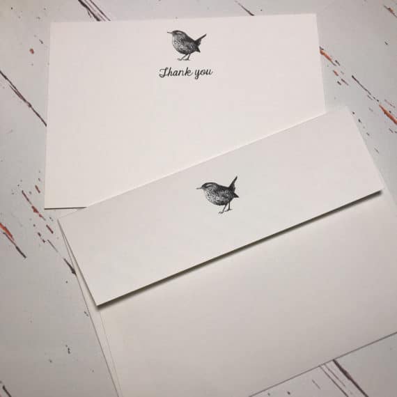 thank you cards with a hand drawn wren illustration
